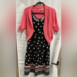Studio One/NY Polka Dot Dress & Old Navy (M) Pink Cardigan Size 12 - Length 42”
